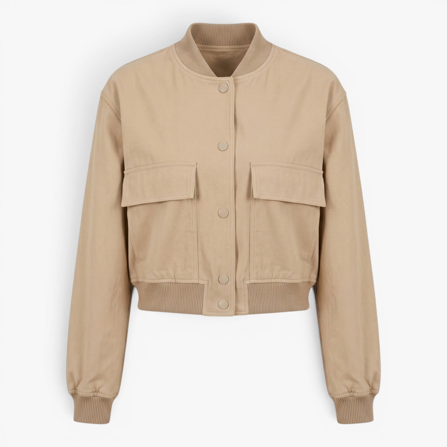 Women's Utility Pocket Bomber Jacket with Snap Button Closure