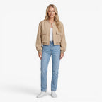 Women's Utility Pocket Bomber Jacket with Snap Button Closure