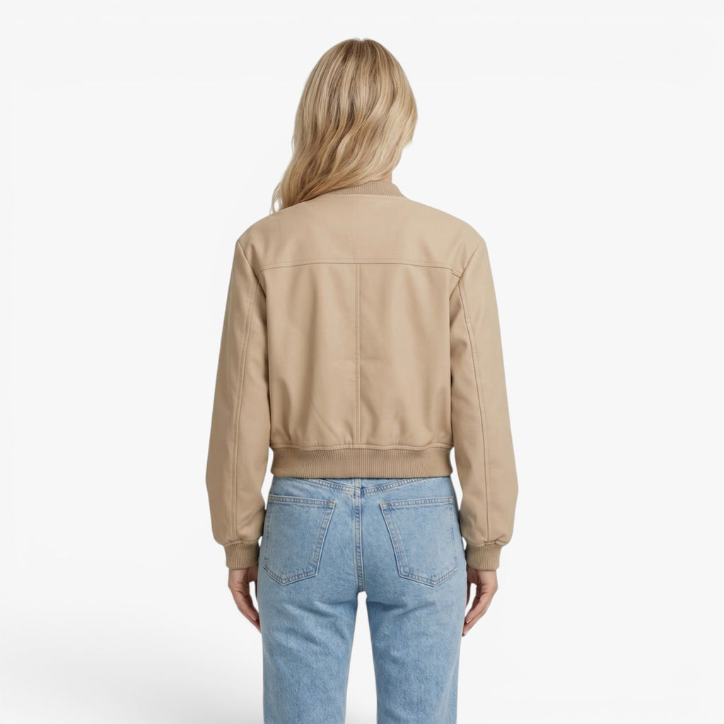 Women's Utility Pocket Bomber Jacket with Snap Button Closure