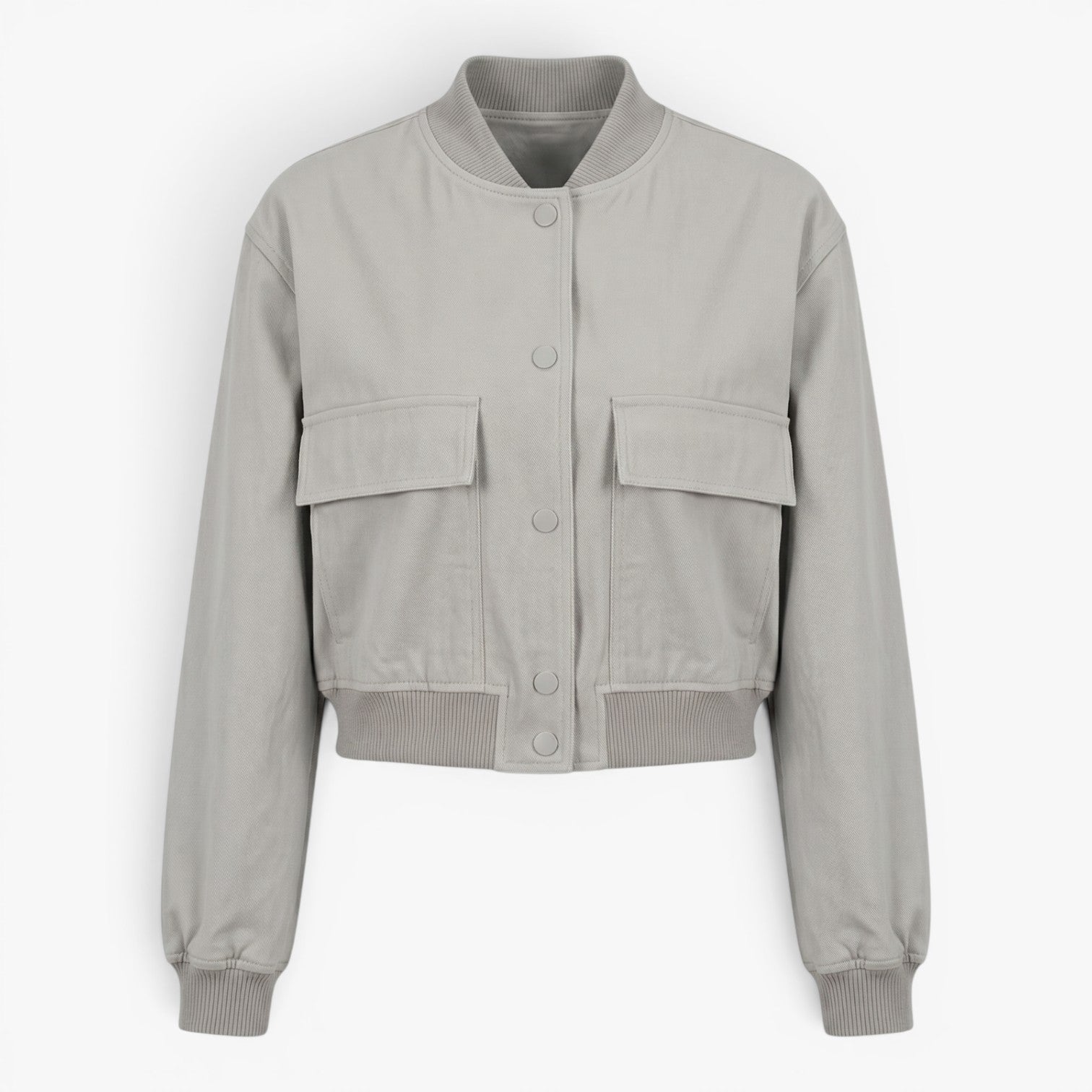 Women's Utility Pocket Bomber Jacket with Snap Button Closure
