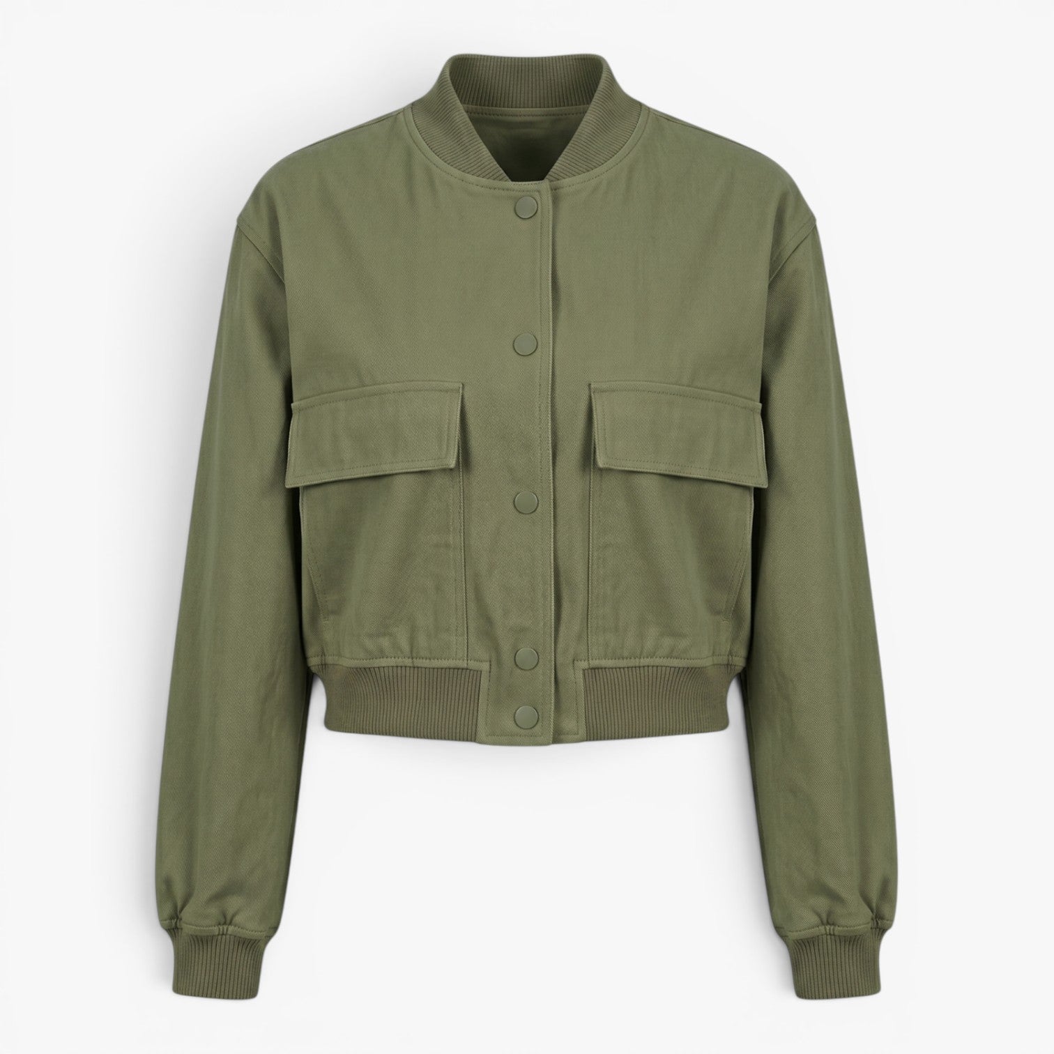 Women's Utility Pocket Bomber Jacket with Snap Button Closure