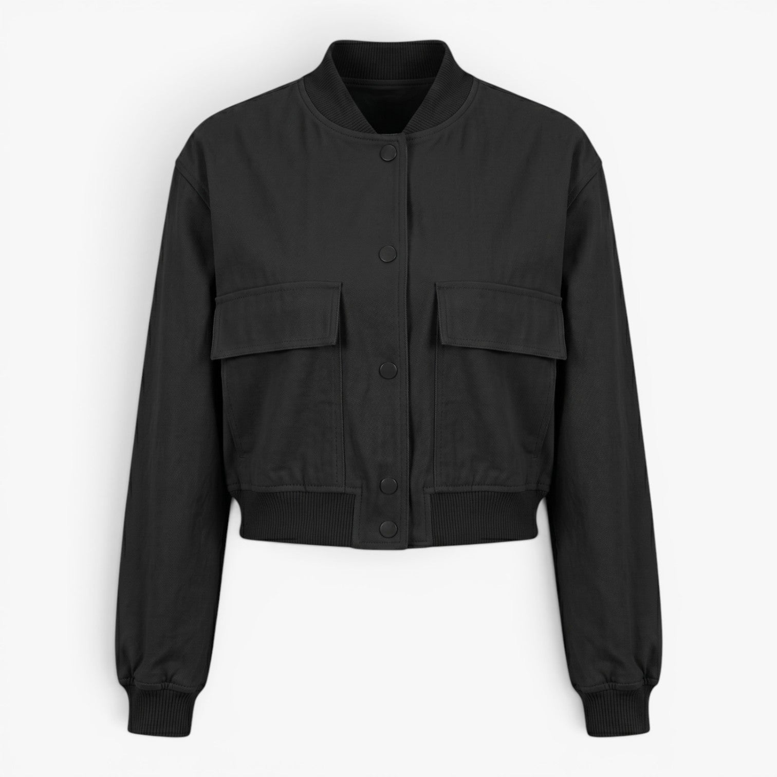 Women's Utility Pocket Bomber Jacket with Snap Button Closure