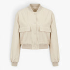 Women's Utility Pocket Bomber Jacket with Snap Button Closure