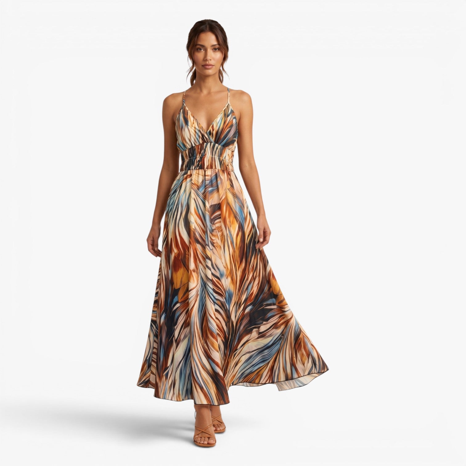 Women's Tropical Print Spaghetti Strap Maxi Dress
