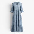 Damen lockeres Maxikleid mit Print, Stufen-Silhouette und hochgekrempelten Ärmeln