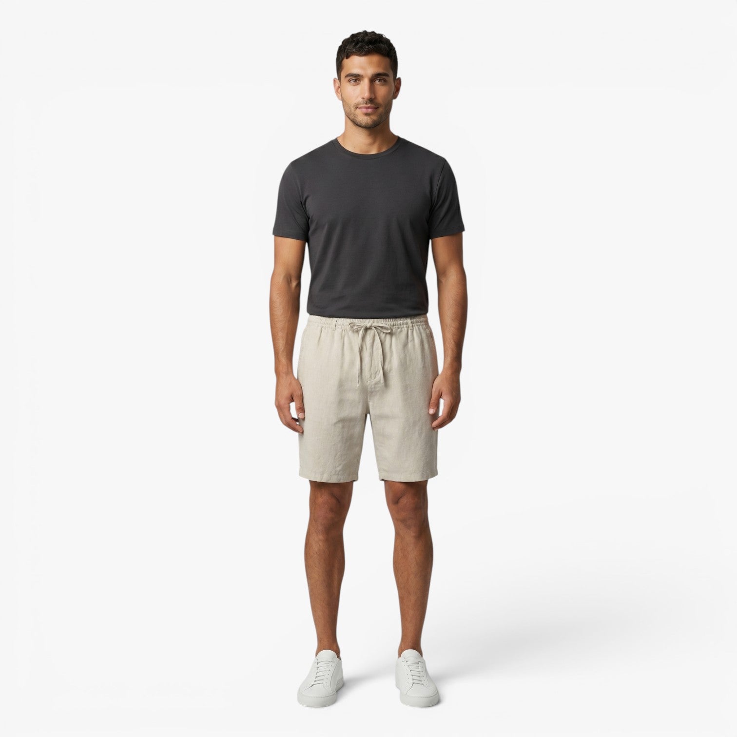 Men's Relaxed Linen Drawstring Shorts with Textured Summer Weave