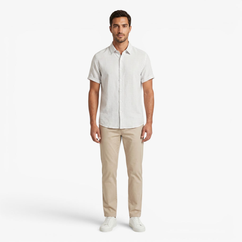 Men's Coastal Pinstripe Short Sleeve Button-Up Resort Shirt