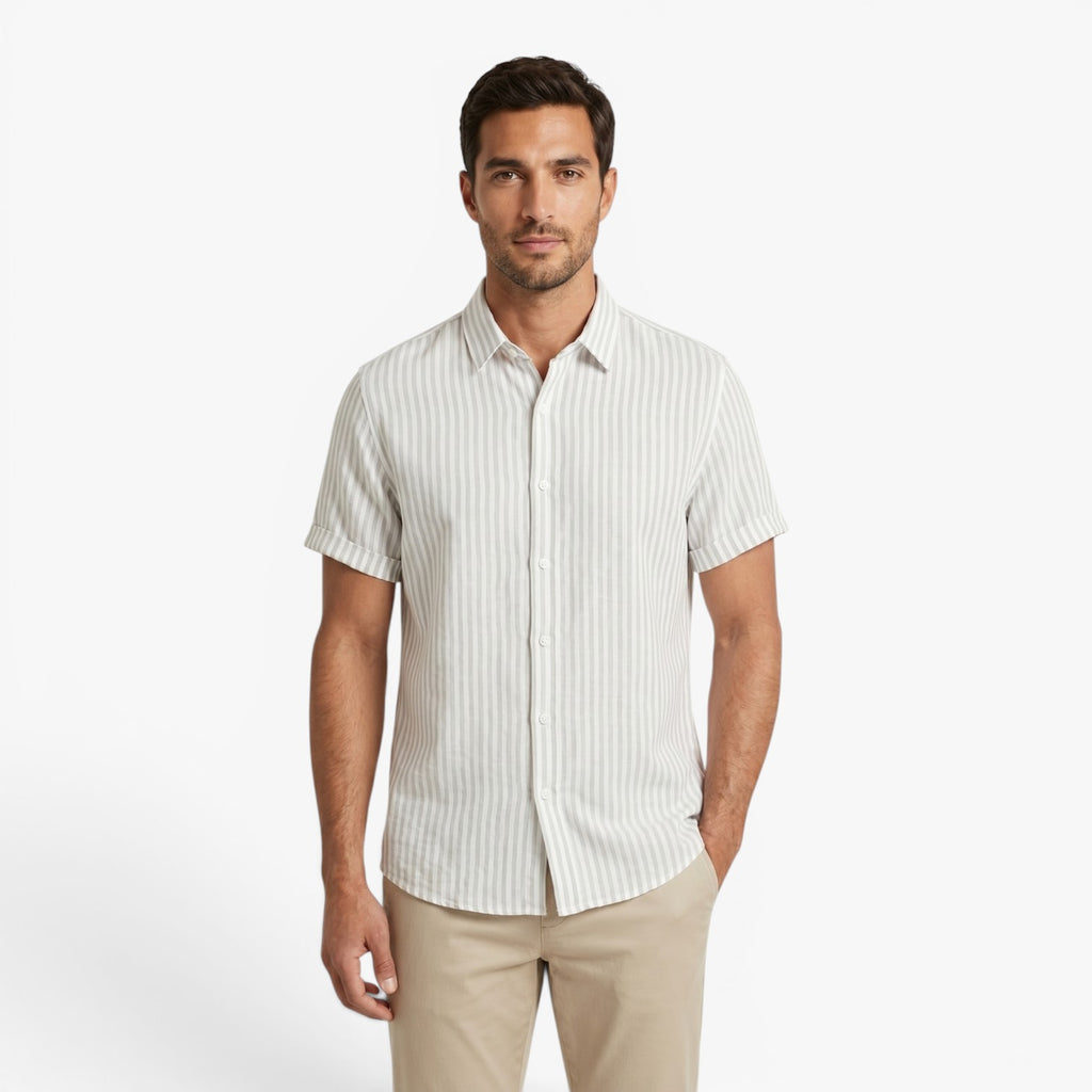Men's Coastal Pinstripe Short Sleeve Button-Up Resort Shirt