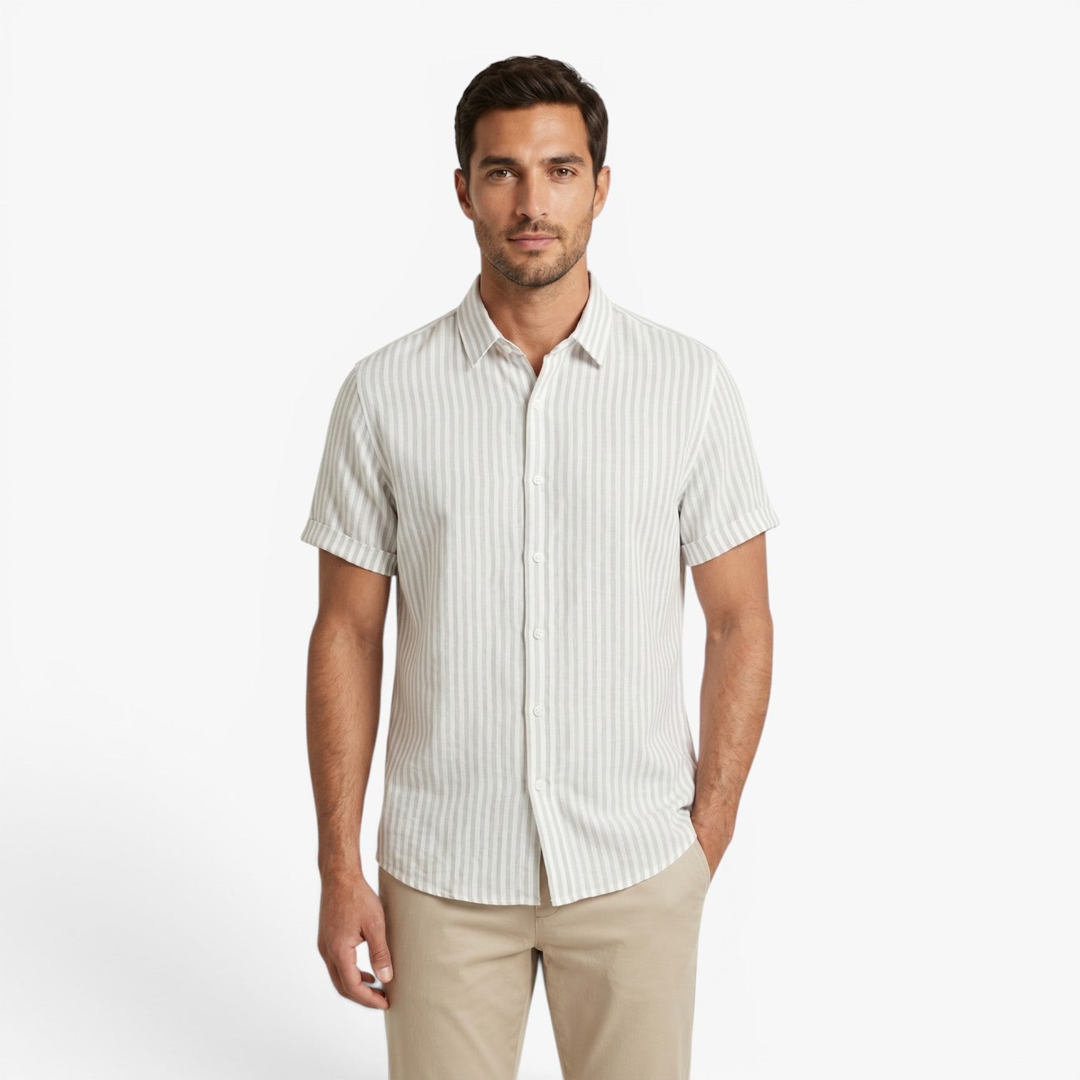 Men's Coastal Pinstripe Short Sleeve Button-Up Resort Shirt