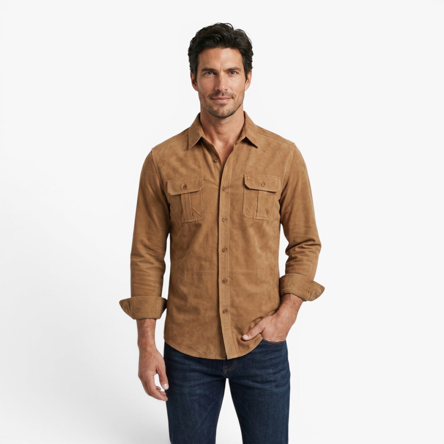 Herren Robust Utility Hemd mit Knöpfen, zwei Klappentaschen und tailliertem Casual-Schnitt