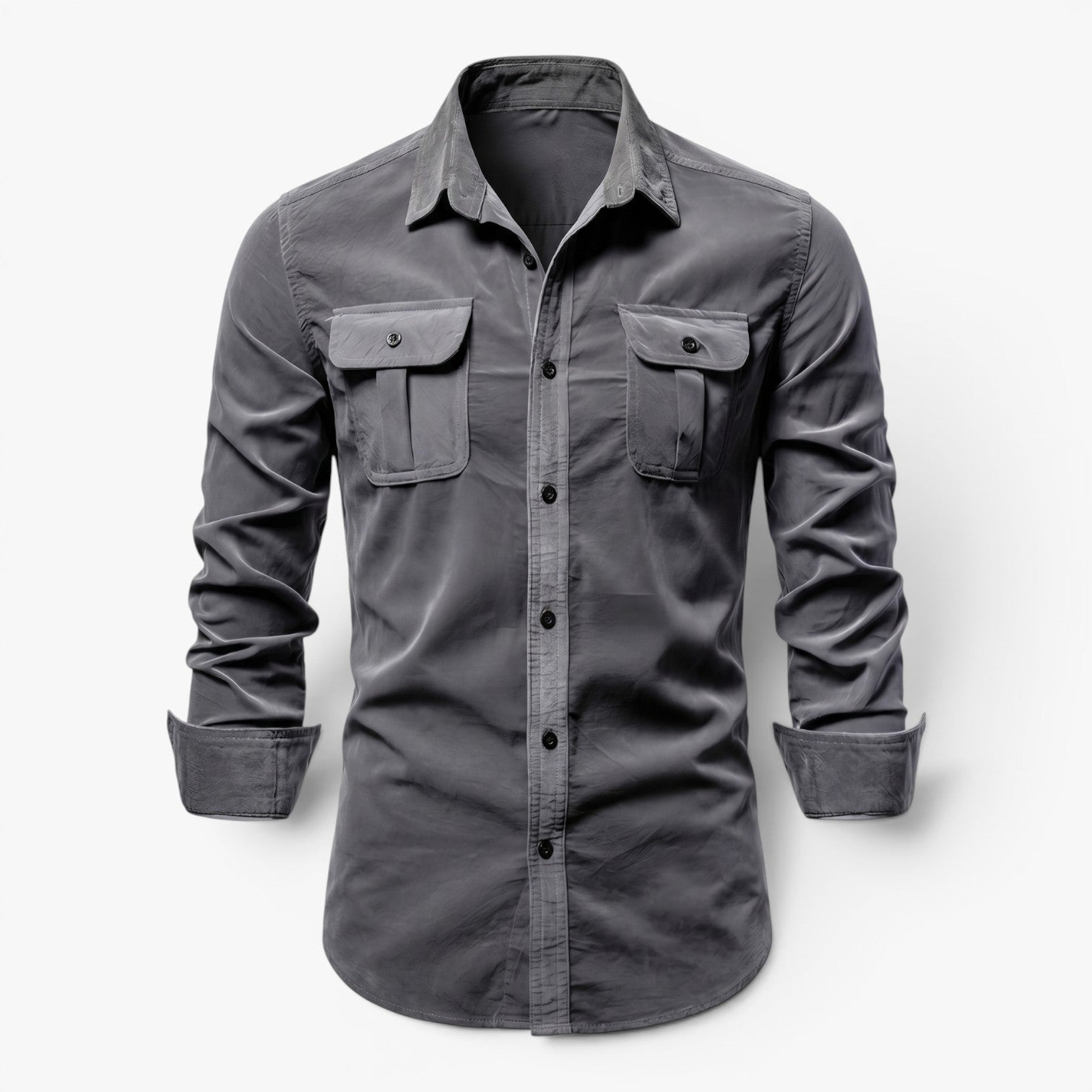 Herren Robust Utility Hemd mit Knöpfen, zwei Klappentaschen und tailliertem Casual-Schnitt