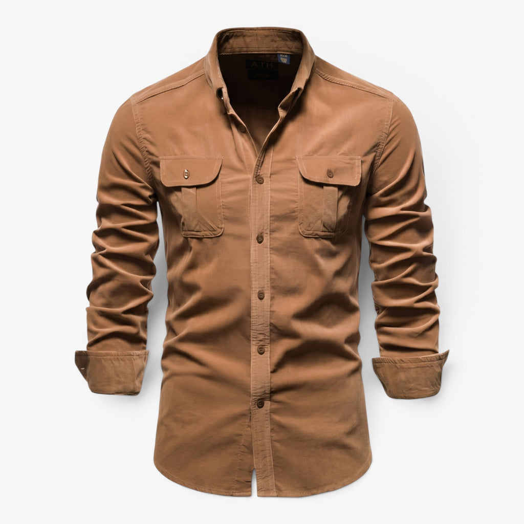 Herren Robust Utility Hemd mit Knöpfen, zwei Klappentaschen und tailliertem Casual-Schnitt
