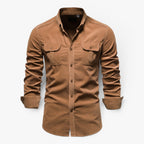 Herren Robust Utility Hemd mit Knöpfen, zwei Klappentaschen und tailliertem Casual-Schnitt