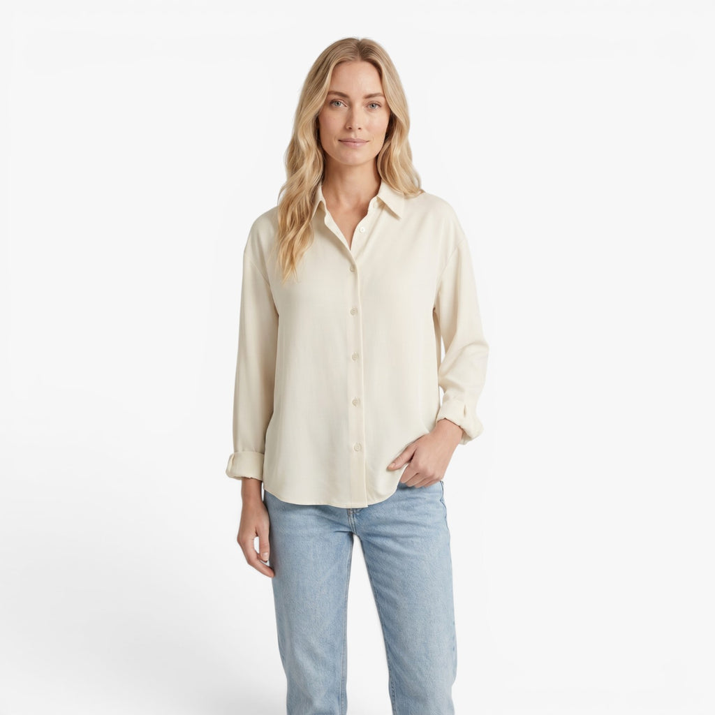 Women's Relaxed Button-Up Shirt with Drop Shoulders