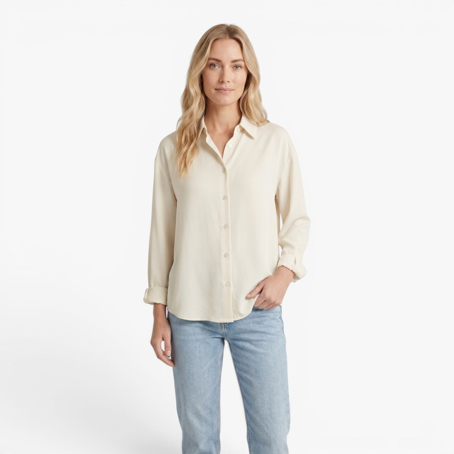 Women's Relaxed Button-Up Shirt with Drop Shoulders