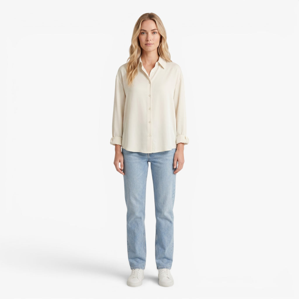 Women's Relaxed Button-Up Shirt with Drop Shoulders