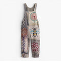 Damen lässiger Latzhosen-Jumpsuit mit künstlerischem Print und verstellbaren Trägern