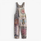 Women's Artistic Printed Casual Dungaree Jumpsuit with Adjustable Straps