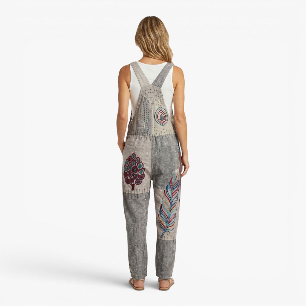 Women's Artistic Printed Casual Dungaree Jumpsuit with Adjustable Straps