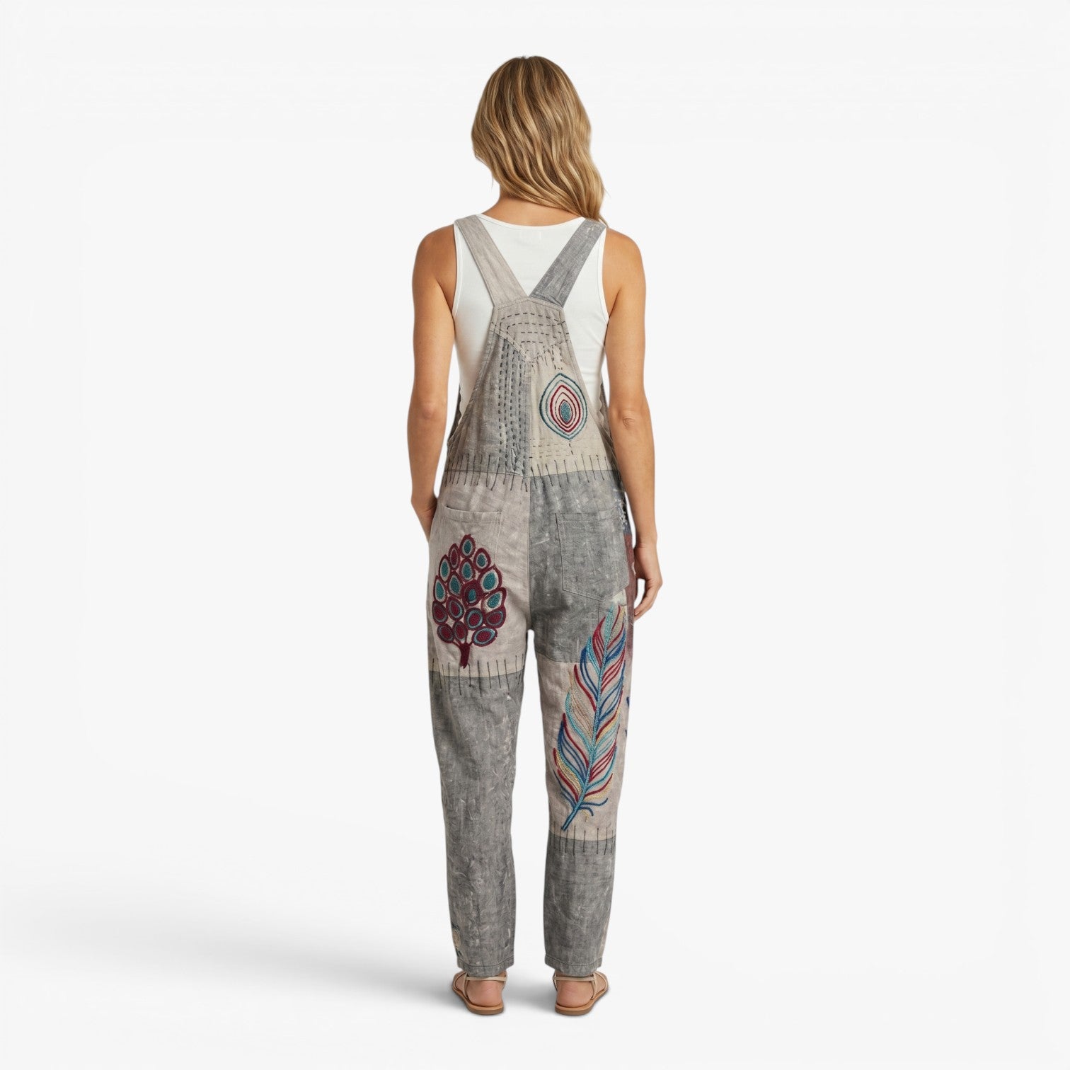 Women's Artistic Printed Casual Dungaree Jumpsuit with Adjustable Straps