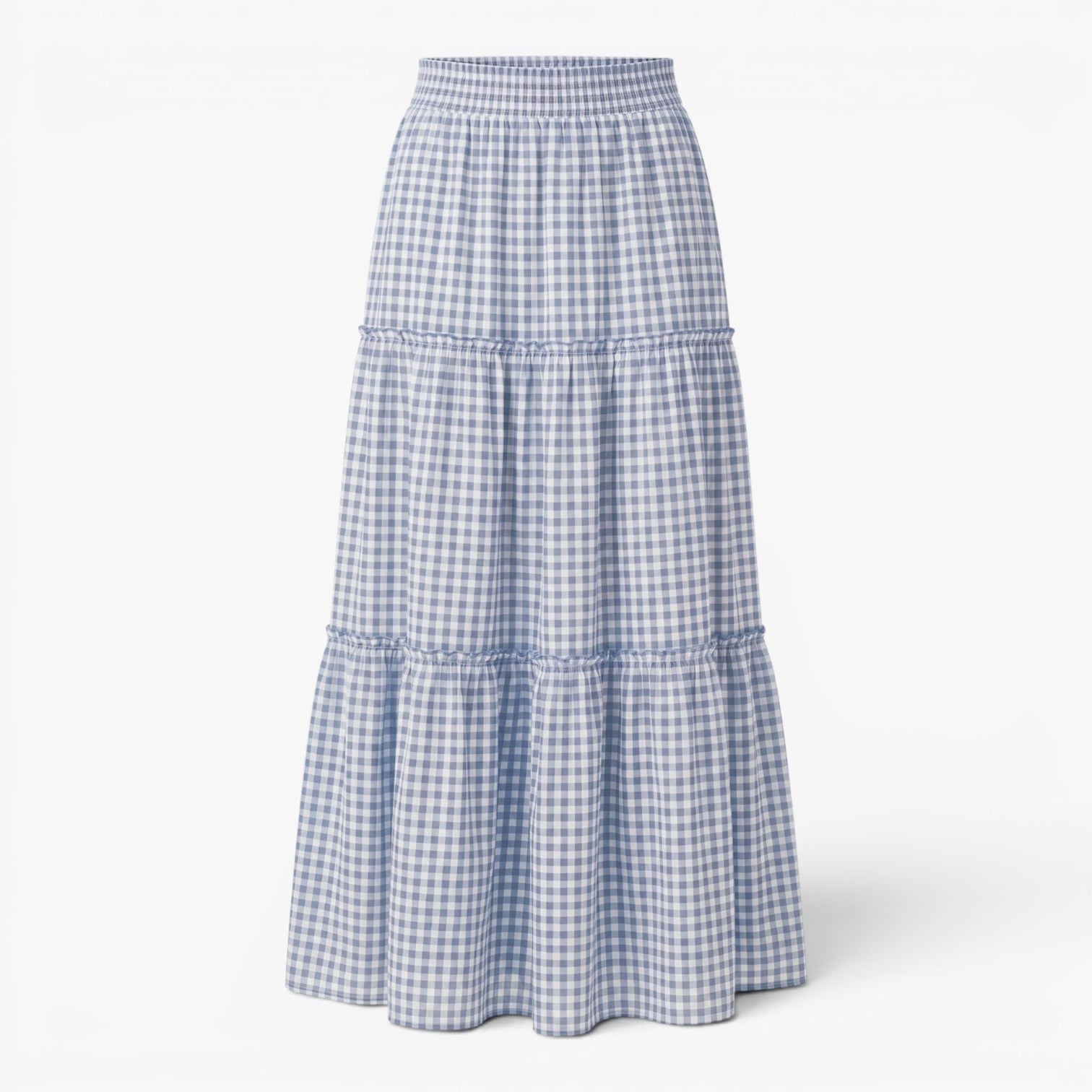 Women's Gingham Check Tiered Maxi Skirt with Smocked Waist