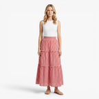 Women's Gingham Check Tiered Maxi Skirt with Smocked Waist