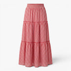 Women's Gingham Check Tiered Maxi Skirt with Smocked Waist