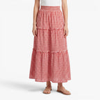 Women's Gingham Check Tiered Maxi Skirt with Smocked Waist