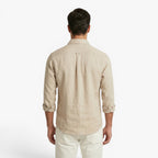 Men's Relaxed Linen Henley Shirt with Mandarin Collar and Rustic Button Placket