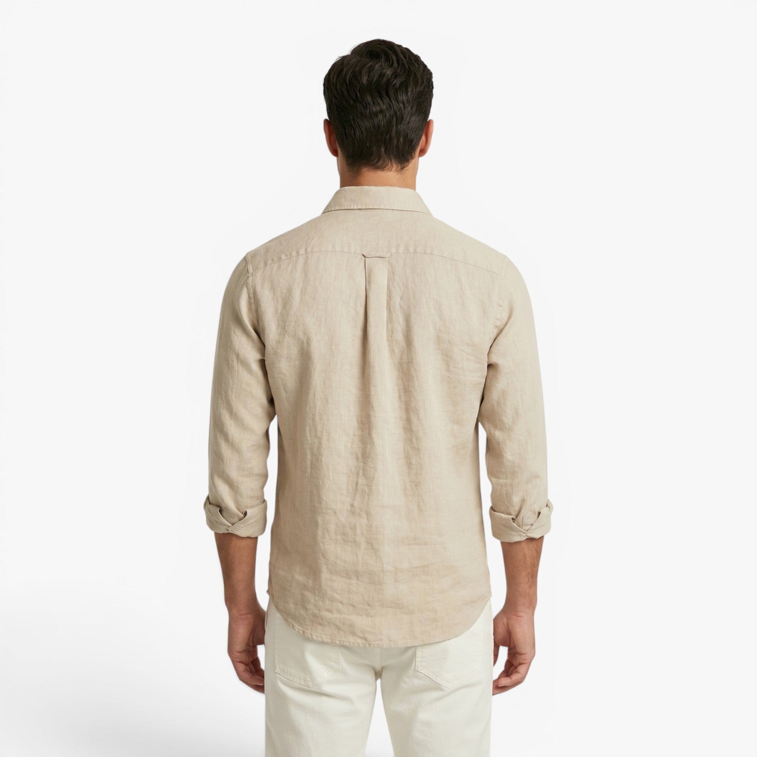 Men's Relaxed Linen Henley Shirt with Mandarin Collar and Rustic Button Placket