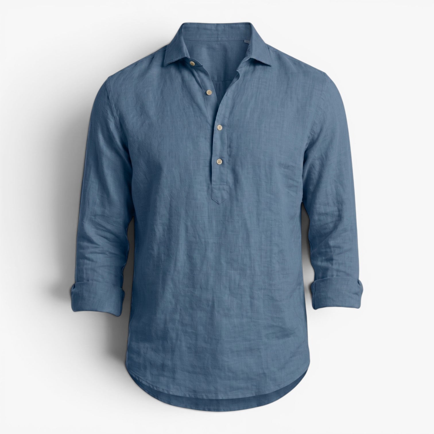 Men's Relaxed Linen Henley Shirt with Mandarin Collar and Rustic Button Placket