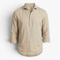 Men's Relaxed Linen Henley Shirt with Mandarin Collar and Rustic Button Placket