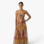Women's Watercolor Print Pleated Maxi Dress