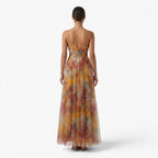 Women's Watercolor Print Pleated Maxi Dress