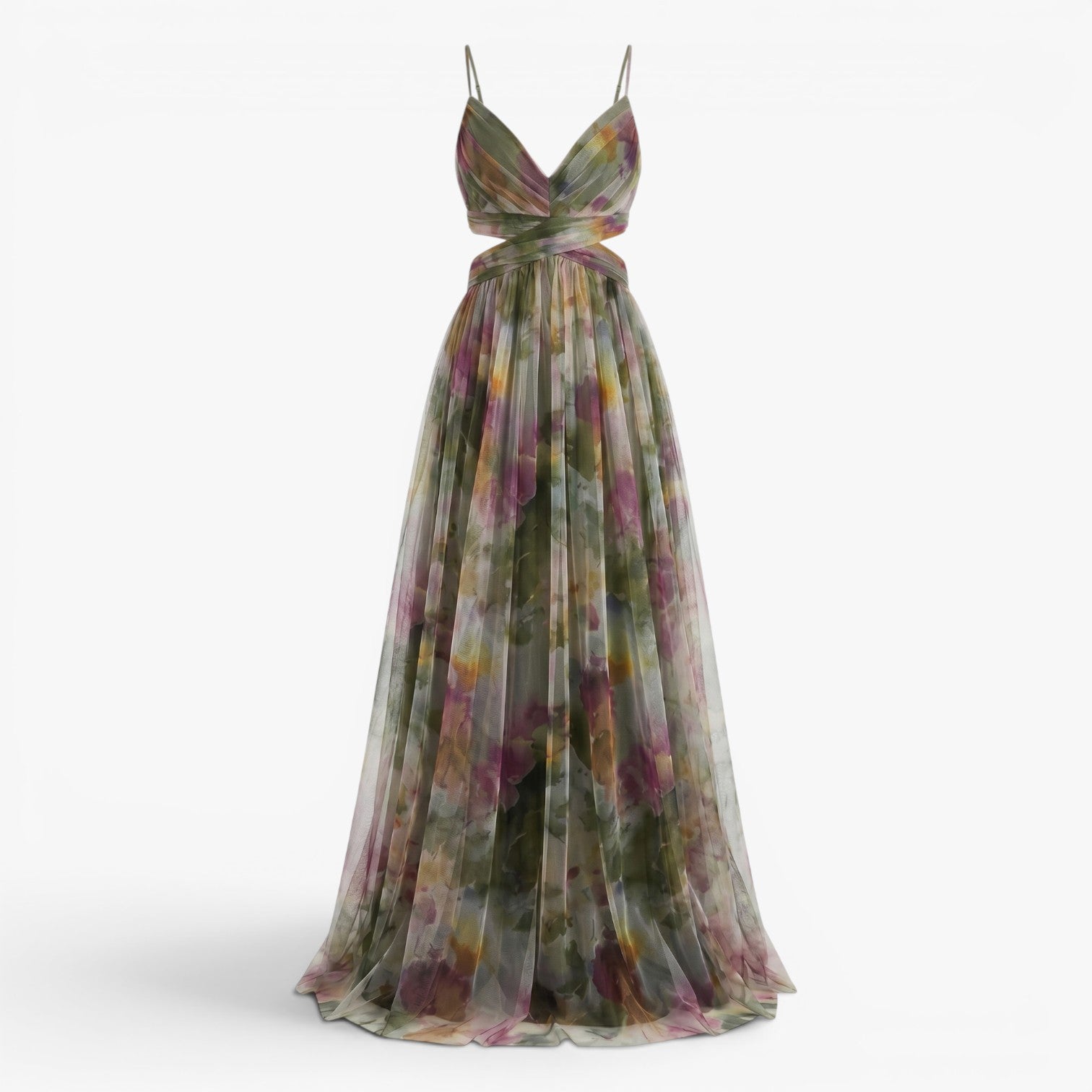 Women's Watercolor Print Pleated Maxi Dress