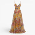 Maxikleid für Damen mit Aquarelldruck und Falten