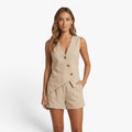 Women's Sleeveless Button Front Top and Shorts Set