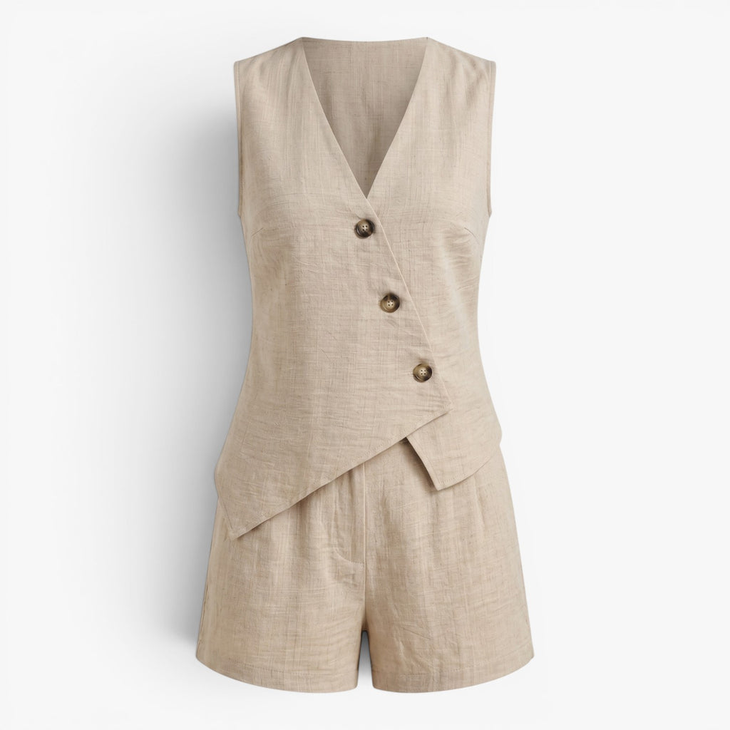 Women's Sleeveless Button Front Top and Shorts Set