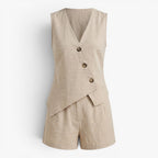 Women's Sleeveless Button Front Top and Shorts Set