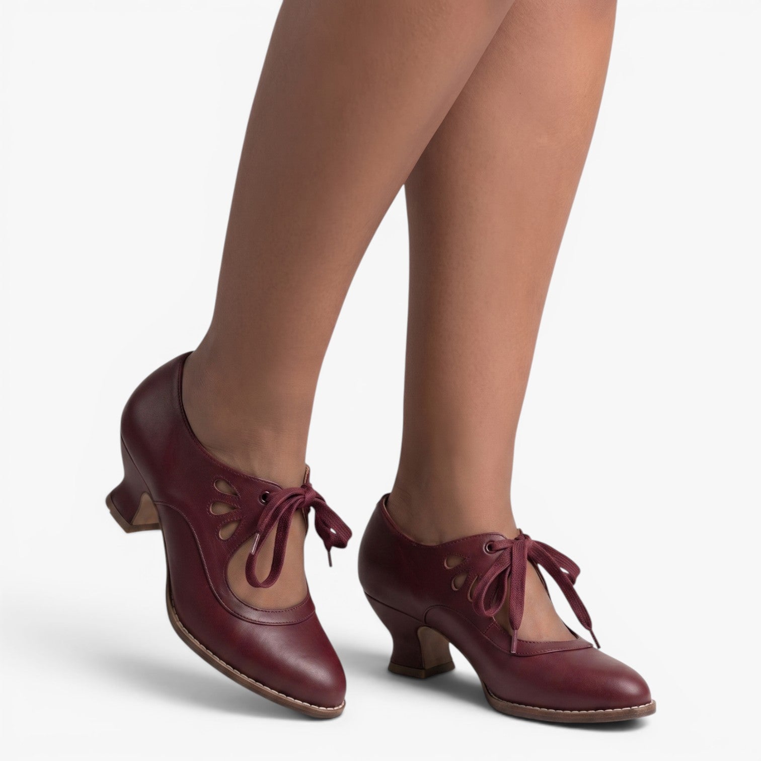 Women's Vintage-Inspired Lace-Up Heels with Cutout Details