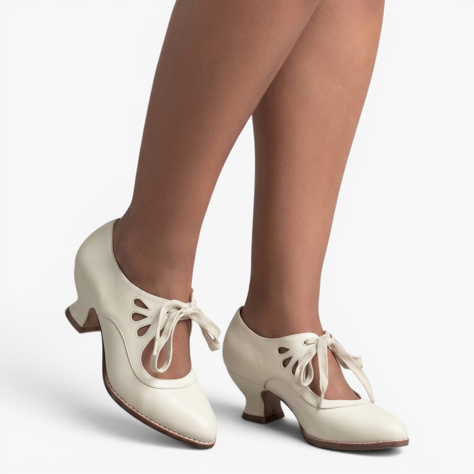 Women's Vintage-Inspired Lace-Up Heels with Cutout Details