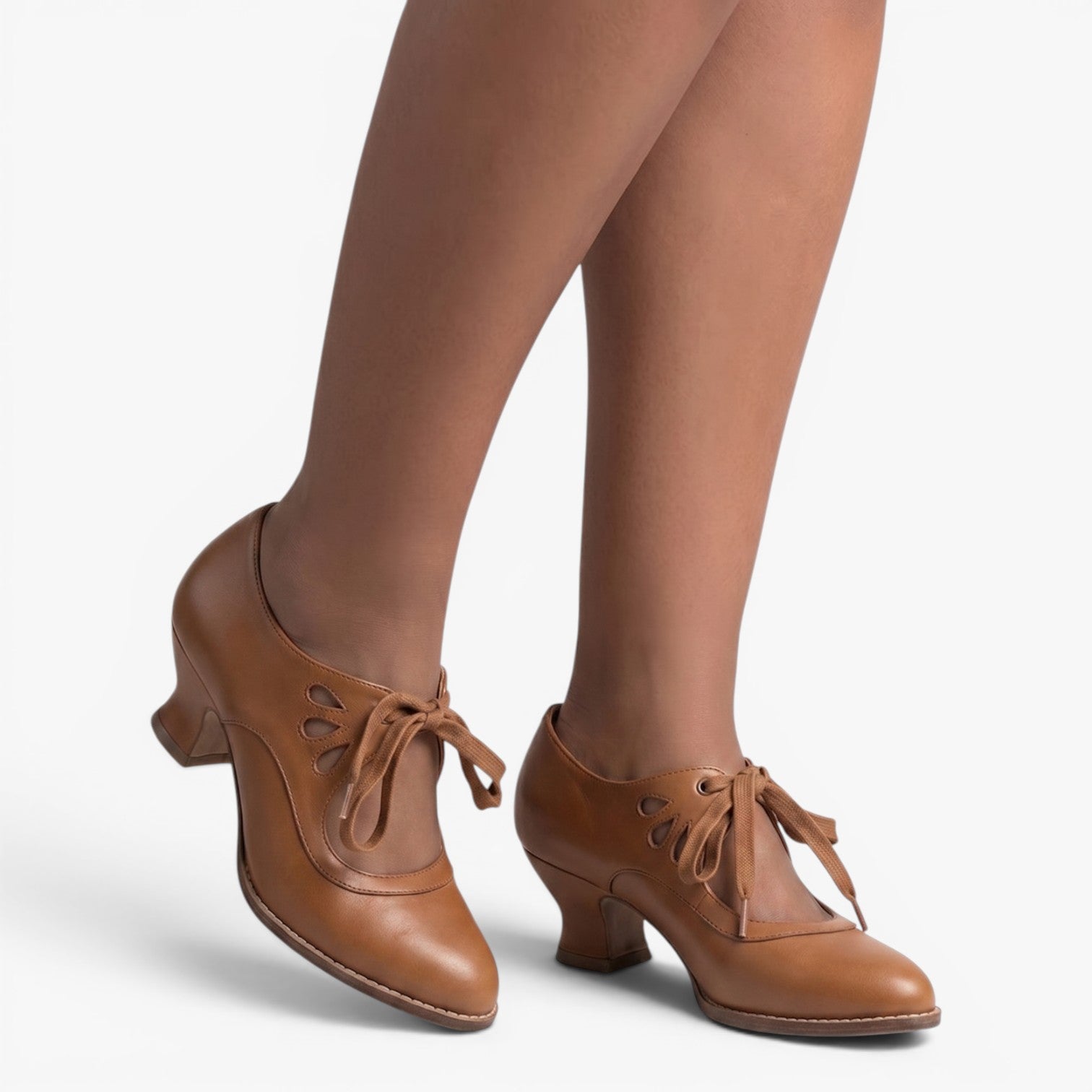 Women's Vintage-Inspired Lace-Up Heels with Cutout Details