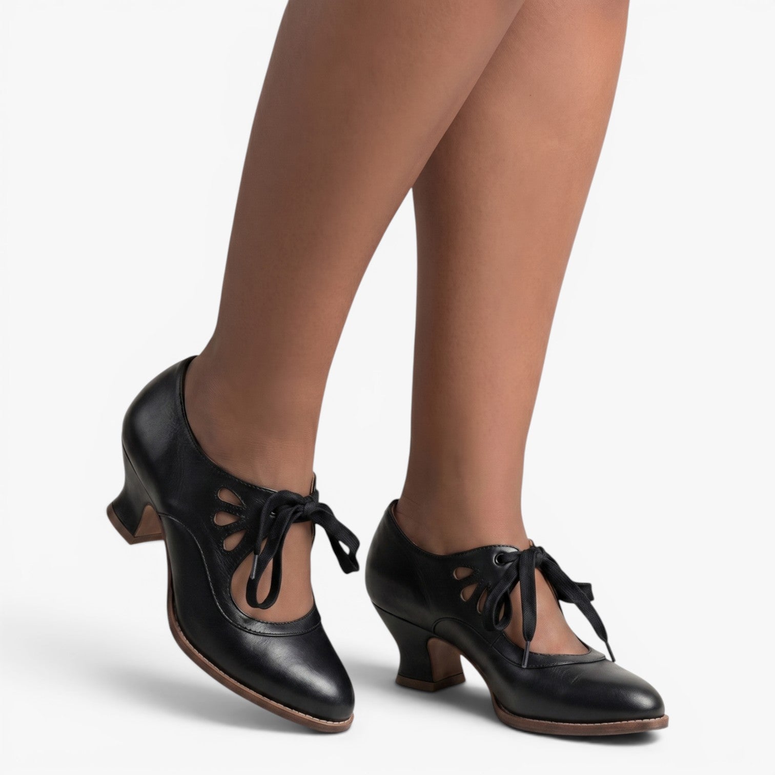 Women's Vintage-Inspired Lace-Up Heels with Cutout Details