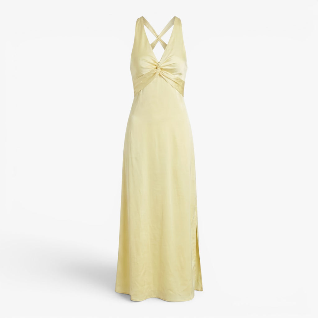 Women's Twisted Halter Neck Satin Mermaid Evening Maxi Dress