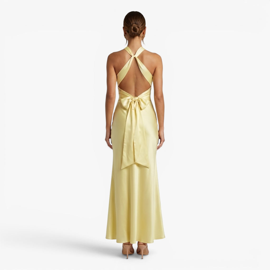 Women's Twisted Halter Neck Satin Mermaid Evening Maxi Dress