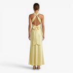 Women's Twisted Halter Neck Satin Mermaid Evening Maxi Dress