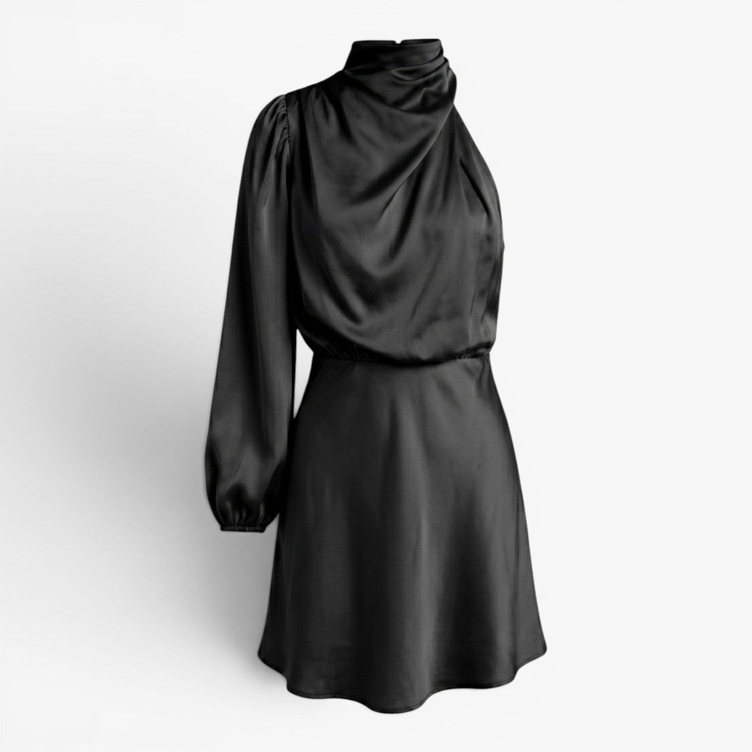Women's One-Shoulder Satin Mini Dress with Draped Neckline