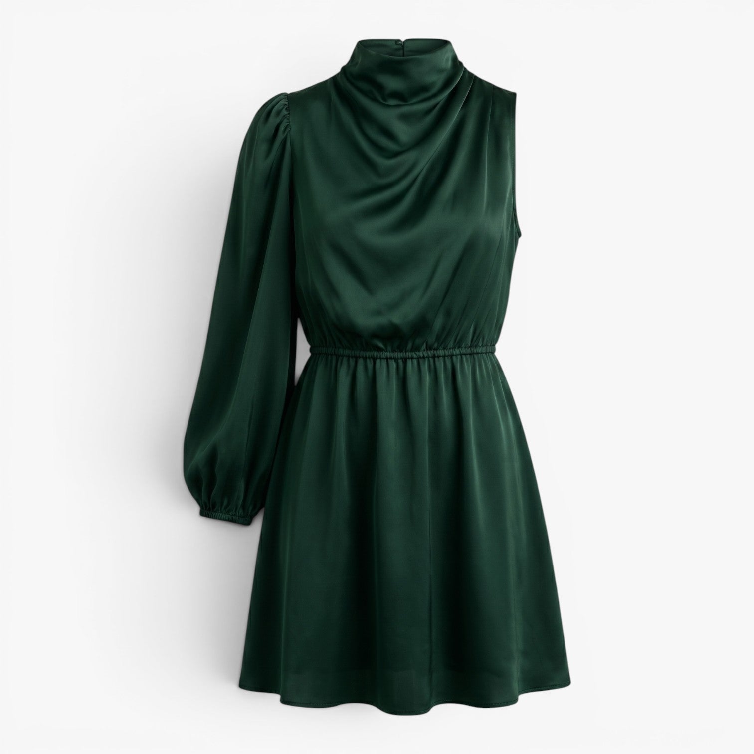Women's One-Shoulder Satin Mini Dress with Draped Neckline