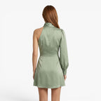 Women's One-Shoulder Satin Mini Dress with Draped Neckline