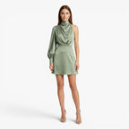 Women's One-Shoulder Satin Mini Dress with Draped Neckline